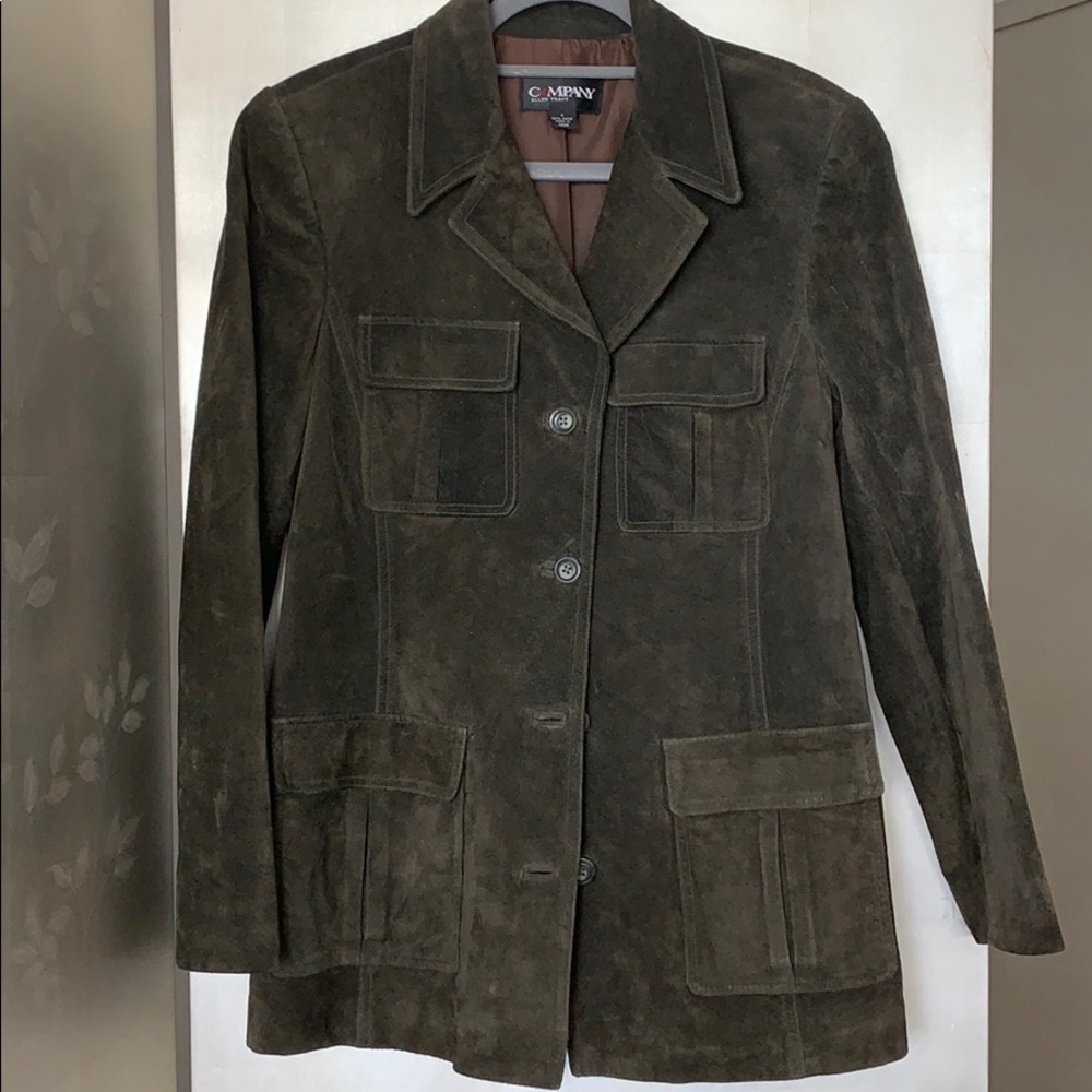 Army green suede blazer style jacket size 4